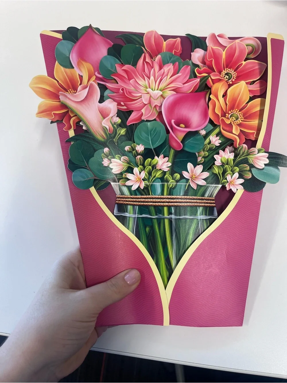 Pink and Orange Floral Bouquet pop up card - blank cards